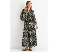 Gini London Black Ikat Print Tie Waist Maxi Dress - S-M (UK 8-10/US 4-6/EU 36-38)