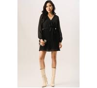 Gini London Black Pleated Longsleeve Wrap Mini Dress Black