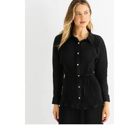 Gini London Black Plisse Button Through Shirt - UK 10 / US 6 / EU 38