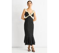 Gini London Black Polka Ruched Waist Smock Dress Black