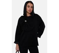 Gini London Black Side Contrast Bow Oversized Jumper Top Black S/M