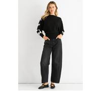 Gini London Black Slash Neck Crop Bow Knit Jumper Black L/XL