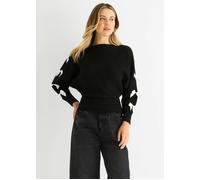 Gini London Black Slash Neck Crop Bow Knit Jumper - M-L (UK 12-14/US 8-10/EU 40-42)