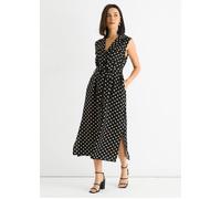 Gini London Black Spot Print Belted Shirt Midi Dress Black L/XL