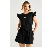 Gini London Black Stretch Texture Frill Elasticated Waist Playsuit Black