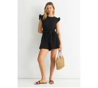 Gini London Black Stretch Texture Frill Elasticated Waist Playsuit - M-L (UK 12-14/US 8-10/EU 40-42)