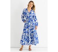 Gini London Blue Abstract Wrap Elasticated Waist Midaxi Dress Blue S/M