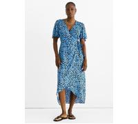 Gini London Blue Animal Print Viscose Wrap Midi Dress Blue
