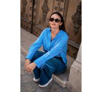 Gini London Blue Bow Embroidered Extreme Cuff Stripe Shirt - UK 16 / US 12 / EU 44