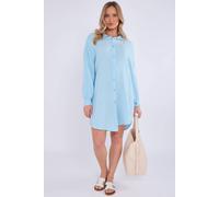 Gini London Blue Cotton Textured Oversized Long Shirt Blue M/L