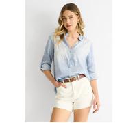 Gini London Blue Denim Look Roll Up Sleeves Oversized Top In Light Blue Light Blue M/L