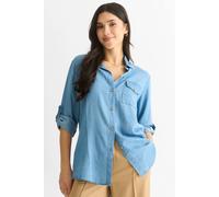Gini London Blue Denim Look Rolled Up Sleeves Shirt In Mid Blue Mid Blue XL