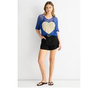 Gini London Blue Fish Net Heart Pattern Crochet Top Blue M/L