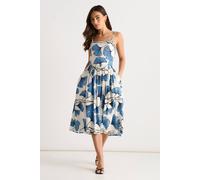 Gini London Blue Floral Linen Mix Cami Dress In White White