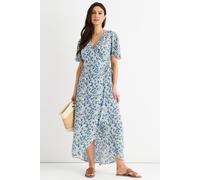 Gini London Blue Floral Wrap Midi Dress In White White