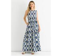 Gini London Women's Blue Geo Print Elasticated Waist Midaxi Dress - Size: 10