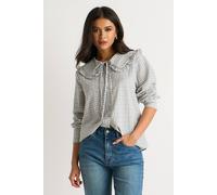 Gini London Blue Gingham Textured Check Peter Pan Collared Shirt Blue