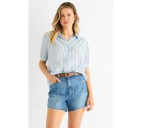 Gini London Blue Pinstripe Soft Touch Puff Sleeves Shirt In Light Blue Light Blue
