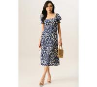 Gini London Blue Short Puff Sleeve Split Hem Midi Dress - UK 12 / US 8 / EU 40