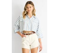 Gini London Blue Stripe Cotton Oversized Crop Shirt Blue