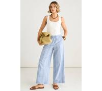 Gini London Blue Stripe Linen Mix Stripe Trousers Blue