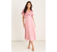 Gini London Blush Metallic Foil V Neck Midi Dress In Pink Pink