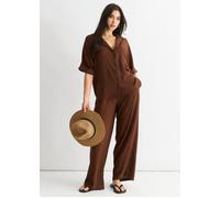Gini London Brown Air Flow Oversized Shirt Top In Dark Brown Dark Brown