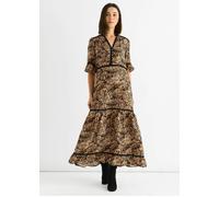 Gini London Brown Animal Print Lace Trim Tiered Midi Dress - UK 10 / US 6 / EU 38