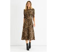 Gini London Brown Animal Print Satin Animal Shift Midi Dress Brown 10