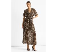 Gini London Brown Chiffon Animal Sparkle Stripe Wrap Midi Dress Brown 12