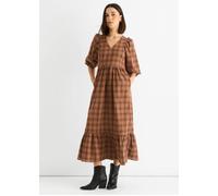 Gini London Brown Cotton Puff Sleeves V Neck Midi Dress Brown 16
