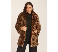 Gini London Brown Leopard Print Faux Fur Coat Jacket - M-L (UK 12-14/US 8-10/EU 40-42)