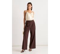 Gini London Brown Linen Mix Wide Leg Trouser Brown