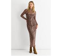 Gini London Brown Mesh Animal Print Jersey Maxi Dress In Dark Brown Dark Brown 14