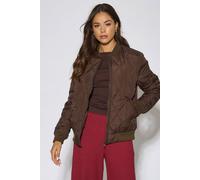 Gini London Brown Rib Trim Puffer Bomber Jacket Brown