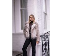 Gini London Brown Snow Leopard Faux Fur Short Jacket - M-L (UK 12-14/US 8-10/EU 40-42)