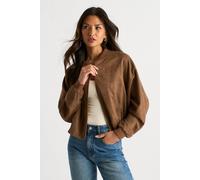 Gini London Brown Suede Puff Ball Jacket Brown 8