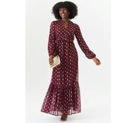 Gini London Burgundy Foil Print Ruffle Midi Dress - UK 8 / US 4 / EU 36