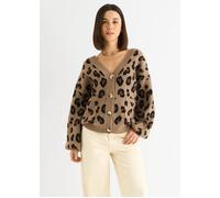 Gini London Camel Animal Print Knit Short Cardigan Camel L/XL
