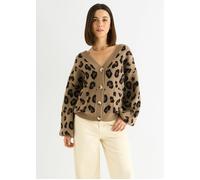 Gini London Camel Animal Print Knit Short Cardigan - L-XL (UK 14-16/US 10-12/EU 42-44)