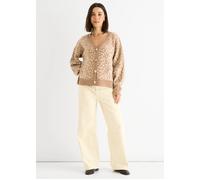 Gini London Camel Animal Print Wool Mix Cardigan Look Jumper Camel S/M
