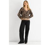 Gini London Camel Animal V Neck Short Knit Jumper Camel M/L