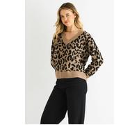 Gini London Camel Animal V Neck Short Knit Jumper - M-L (UK 12-14/US 8-10/EU 40-42)
