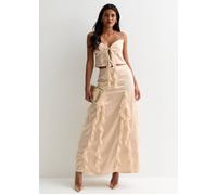 Gini London Champagne Satin Ruffle Maxi Skirt In Cream Cream 16