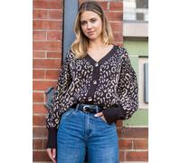 Gini London Chocolate Animal Print Wool Mix Cardigan Look Jumper - L-XL (UK 14-16/US 10-12/EU 42-44)