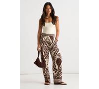 Gini London Chocolate Border Print Elasticated Trousers In Brown Brown 14
