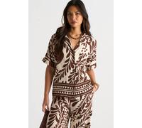 Gini London Chocolate Border Print Resort Shirt In Brown Brown