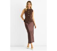 Gini London Chocolate Button Front Compact Knit Waistcoat Chocolate