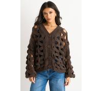 Gini London Chocolate Hollow Chunky Knit Cardigan Chocolate