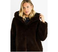 Gini London Chocolate Hooded Long Sleeve Faux Fur Jacket - Chocolate - L-XL (UK 14-16 / US 10-12 / EU 44 - 46)